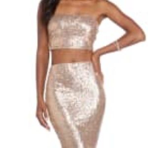 New Two piece Gold Sequin Dress